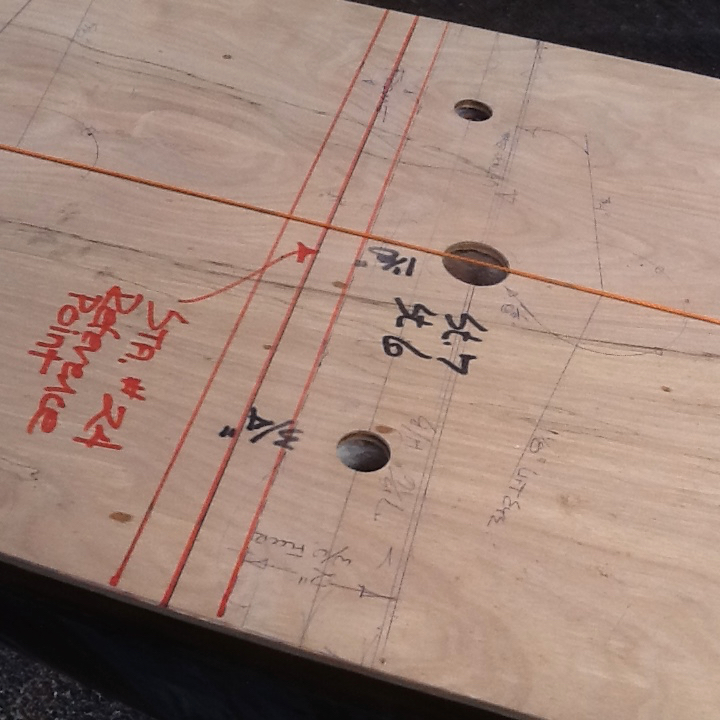 Patterning the original keel’s bolt pattern.  The 6-18” long bronze bolts were in near perfect shape.  