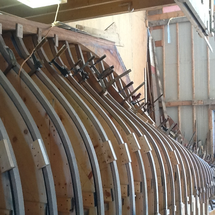 Hull construction at Brion Rieff ’s shop in Maine.