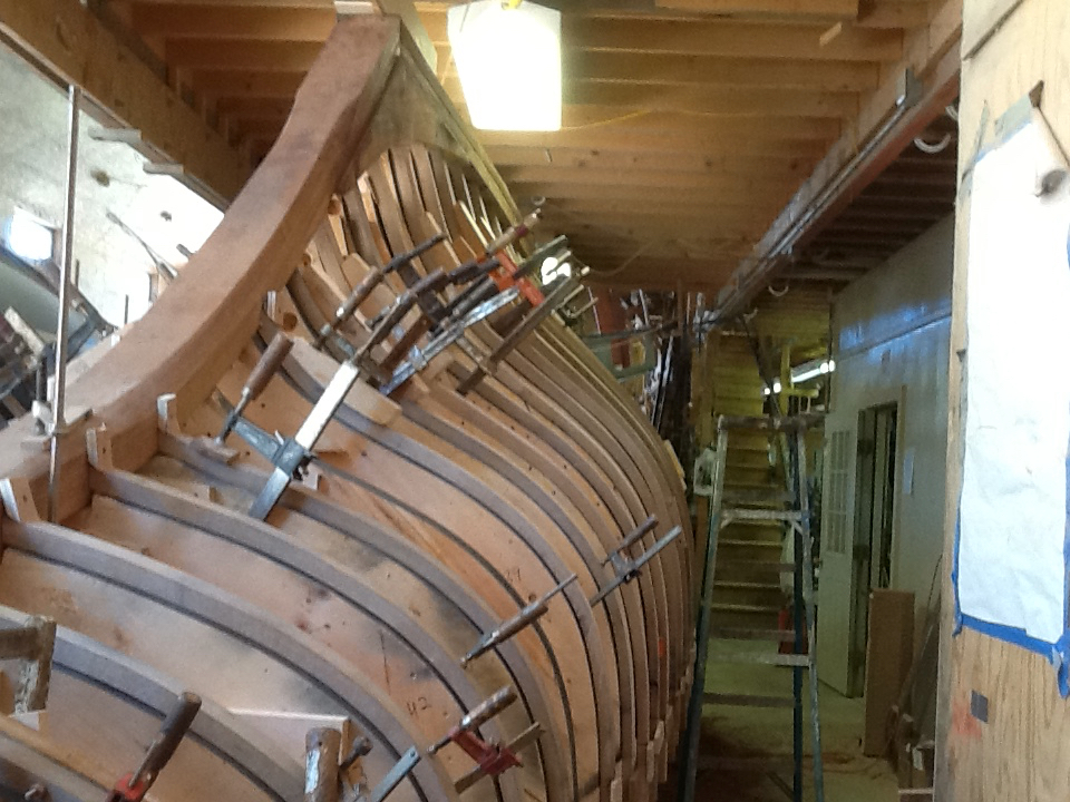 Hull construction at Brion Rieff ’s shop in Maine.