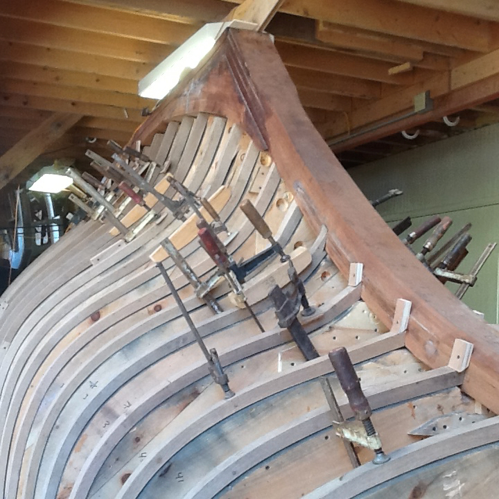 Hull construction at Brion Rieff ’s shop in Maine.