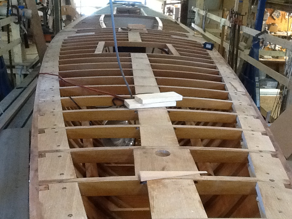Blocking detail out at sheer under overlapping joint where decks and c overing boards will meet.