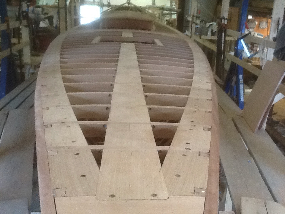 Blocking detail out at sheer under overlapping joint where decks and c overing boards will meet.