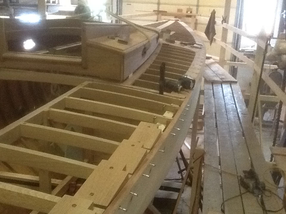 Blocking detail out at sheer under overlapping joint where decks and c overing boards will meet.