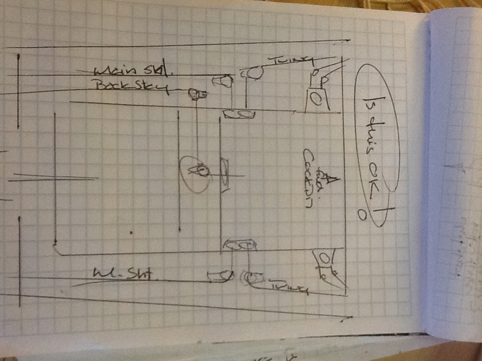 Bob’s engineering sketches as to line and hardware locations. Never enough room!